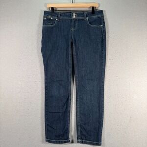 LEI Ashley Trouble Jeans Women Juniors 7 Blue Dark Wash Denim Stretch Trendy Y2K